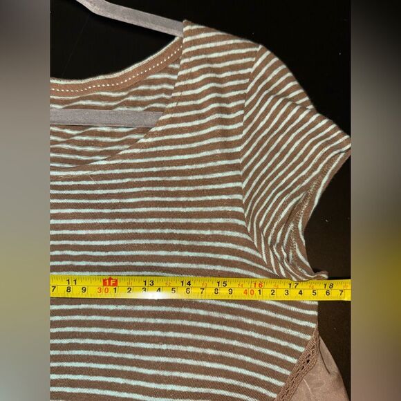 Anthropologie Meadow Rue taupe and teal striped Linen Swing top size Small EUC - Picture 7 of 9